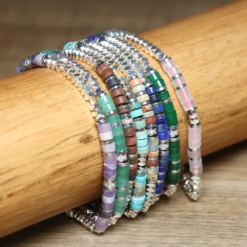 Handmade Hematite Picasso Steel Minimalist Bracelet - Image 4