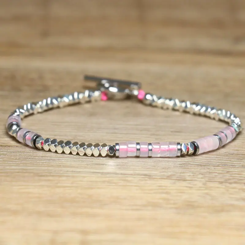 Handmade Hematite Picasso Steel Minimalist Bracelet - Image 13