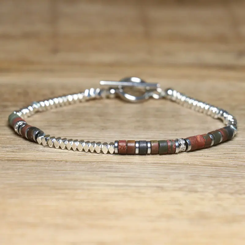 Handmade Hematite Picasso Steel Minimalist Bracelet - Image 10