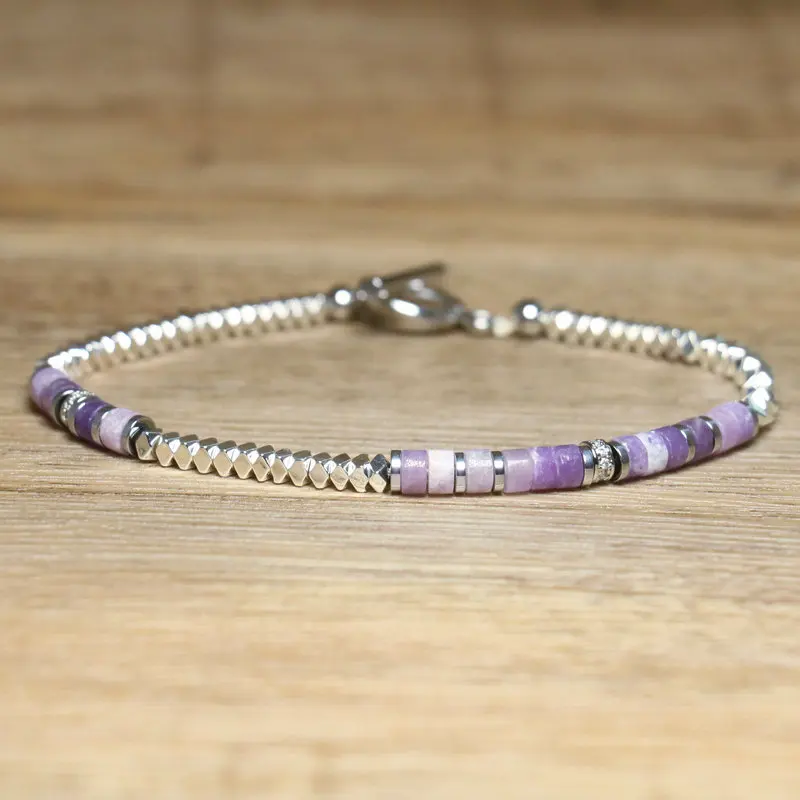 Handmade Hematite Picasso Steel Minimalist Bracelet - Image 9