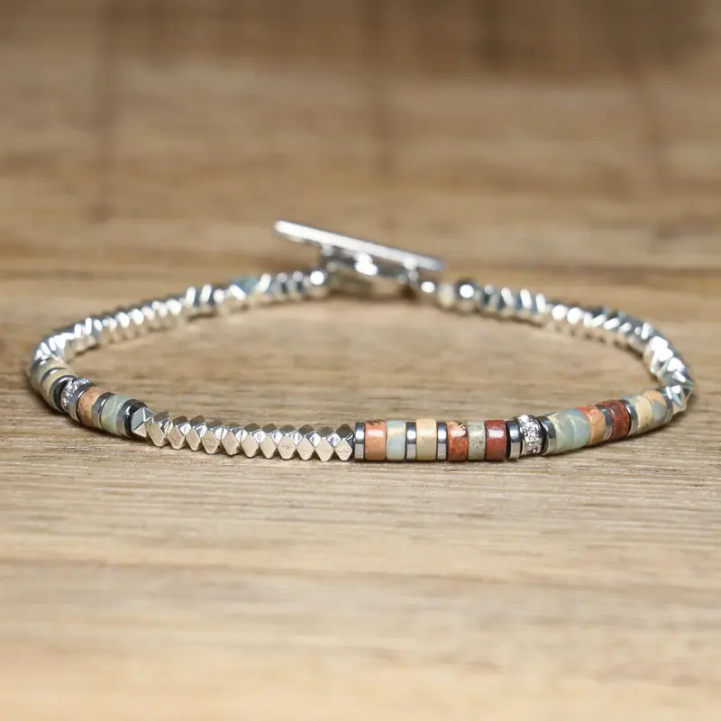 Handmade Hematite Picasso Steel Minimalist Bracelet - Image 8