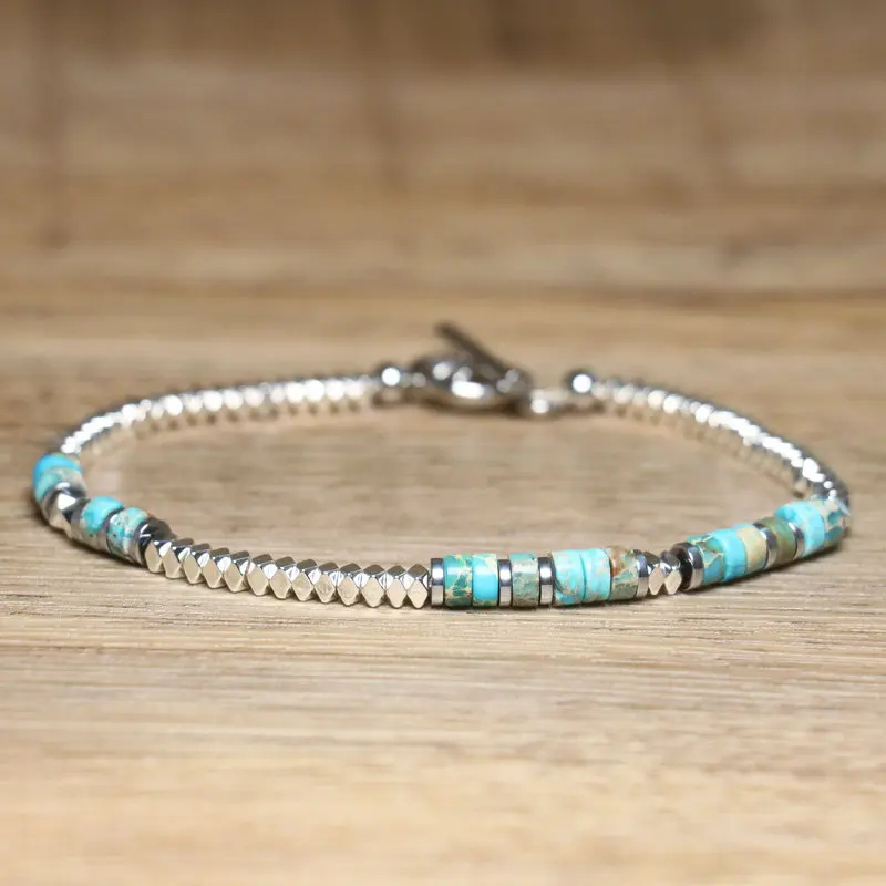 Handmade Hematite Picasso Steel Minimalist Bracelet - Image 1