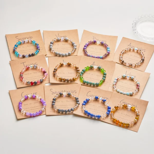 12 Constellation Crystal Beaded Bracelets for Women Men Natural Stone Handmade Cancer Virgo Leo Bangle Energy Friendship Jewelry