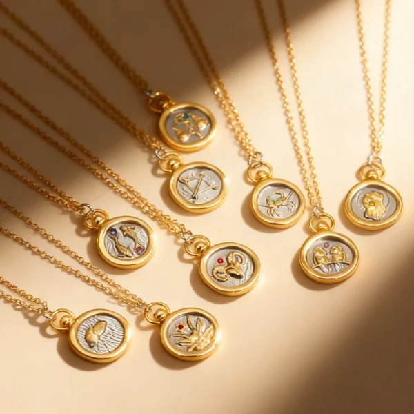12 Zodiac Sign Necklace Creative Tarot Card Round Pendant Necklace Unisex Jewelry for Men and Women Holiday Commemorative Gift