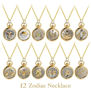 12 Zodiac Sign Necklace Creative Tarot Card Round Pendant Necklace Unisex Jewelry for Men and Women Holiday Commemorative Gift - Image 6