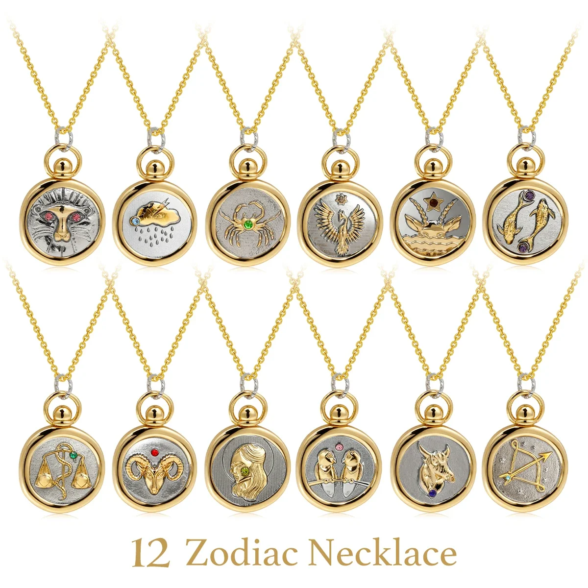 12 Zodiac Sign Necklace Creative Tarot Card Round Pendant Necklace Unisex Jewelry for Men and Women Holiday Commemorative Gift - Image 6