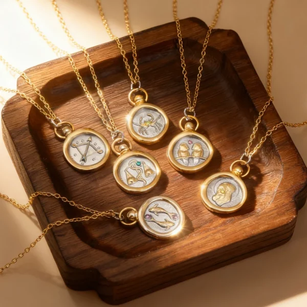 12 Zodiac Sign Necklace Creative Tarot Card Round Pendant Necklace Unisex Jewelry for Men and Women Holiday Commemorative Gift
