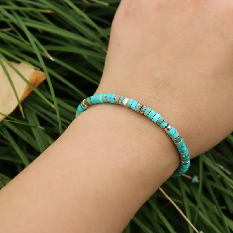 Natural Blue Emperor Stone Beaded Bracelet, Adjustable Fit - Image 2
