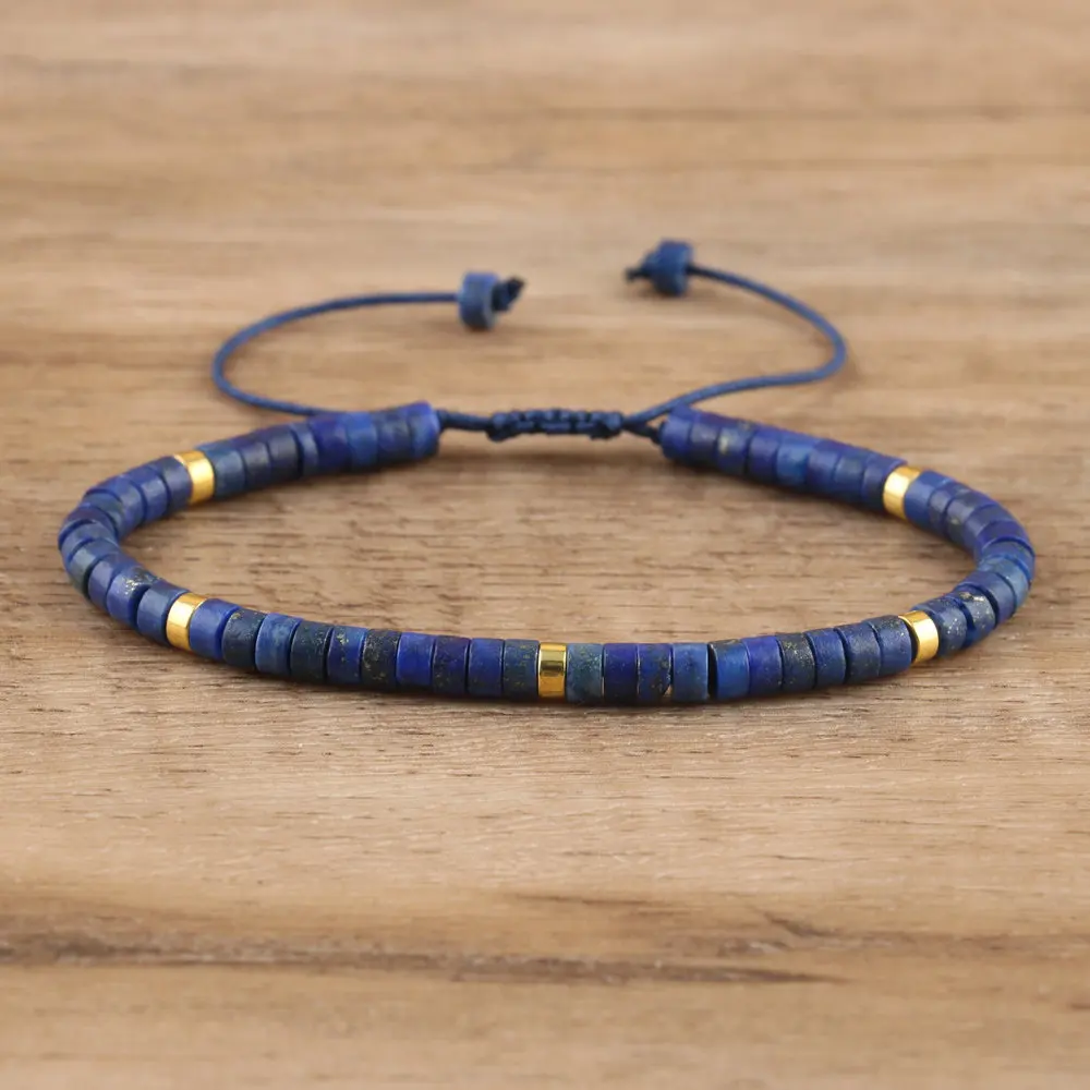 Natural Blue Emperor Stone Beaded Bracelet, Adjustable Fit - Image 36