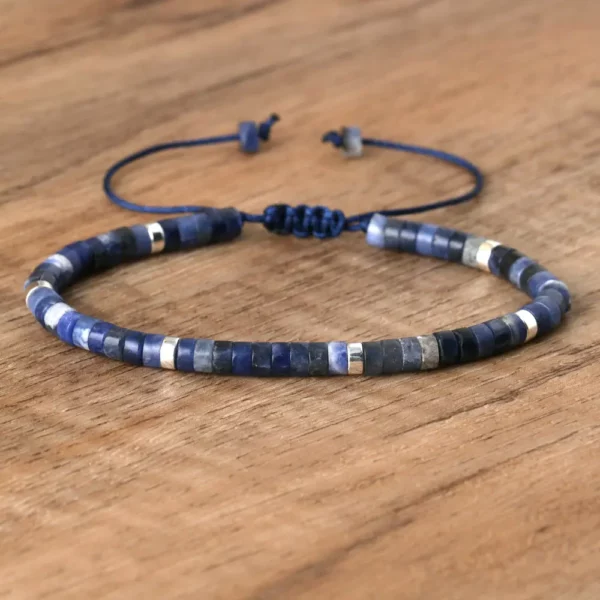 Natural Blue Emperor Stone Beaded Bracelet, Adjustable Fit