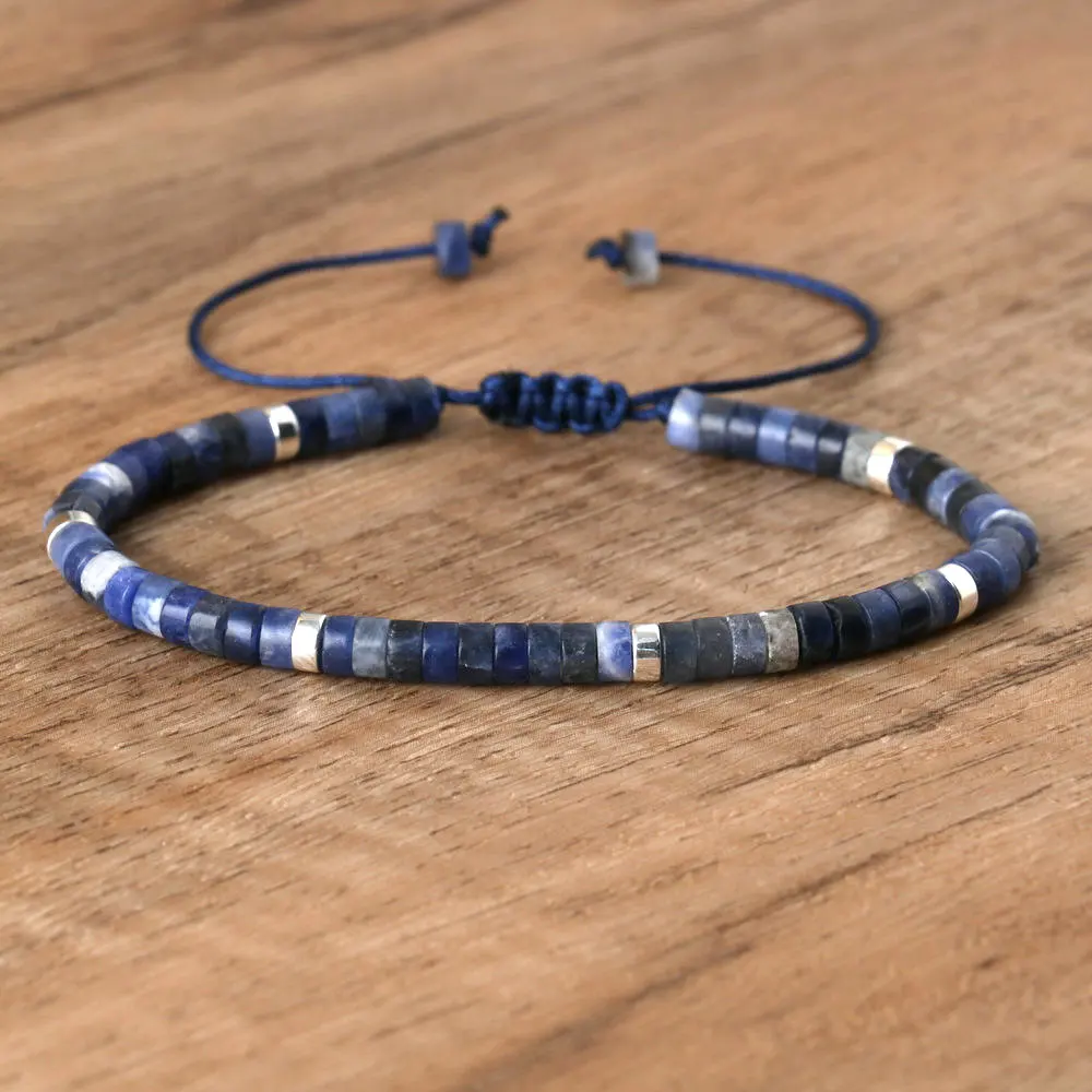 Natural Blue Emperor Stone Beaded Bracelet, Adjustable Fit - Image 43