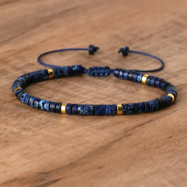 Natural Blue Emperor Stone Beaded Bracelet, Adjustable Fit