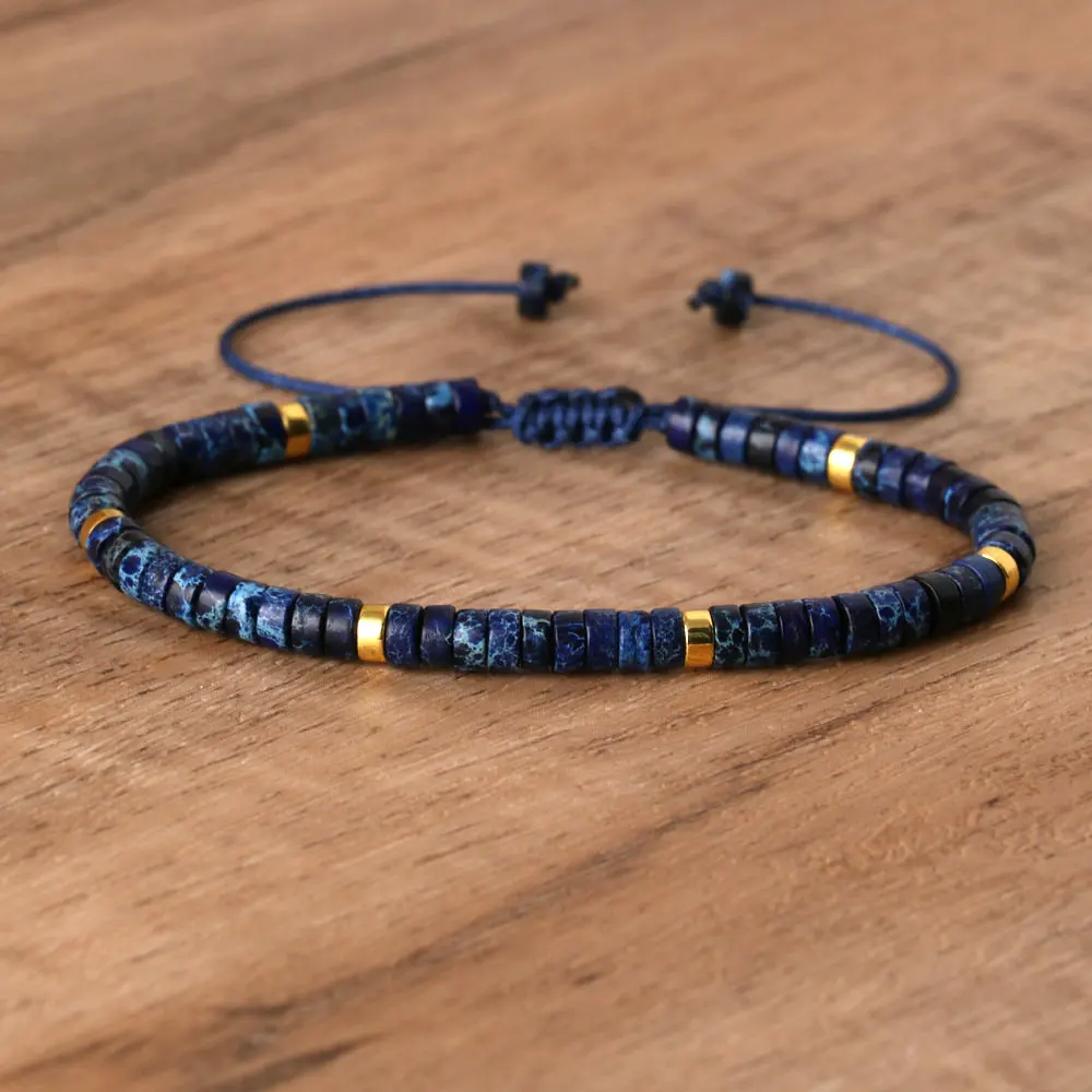 Natural Blue Emperor Stone Beaded Bracelet, Adjustable Fit - Image 30