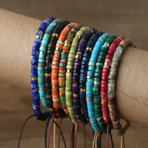 Natural Blue Emperor Stone Beaded Bracelet, Adjustable Fit - Image 4