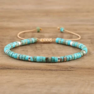 Natural Blue Emperor Stone Beaded Bracelet, Adjustable Fit