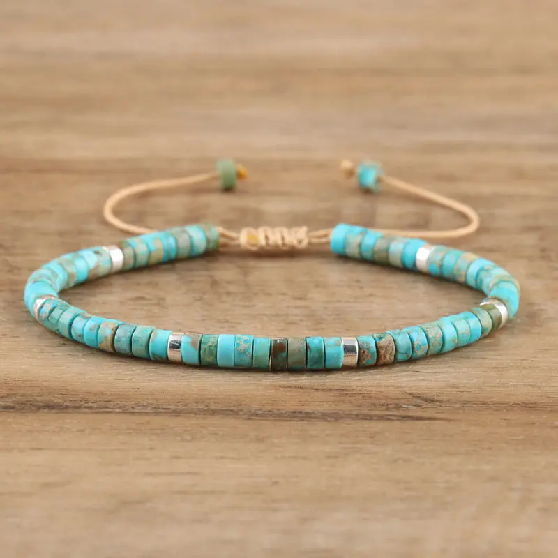 Natural Blue Emperor Stone Beaded Bracelet, Adjustable Fit - Image 1