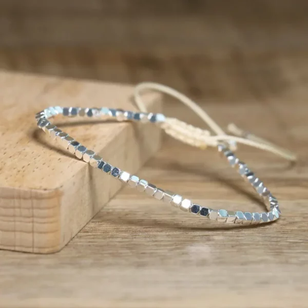 White Hematite Boho Bracelet, Adjustable Unisex