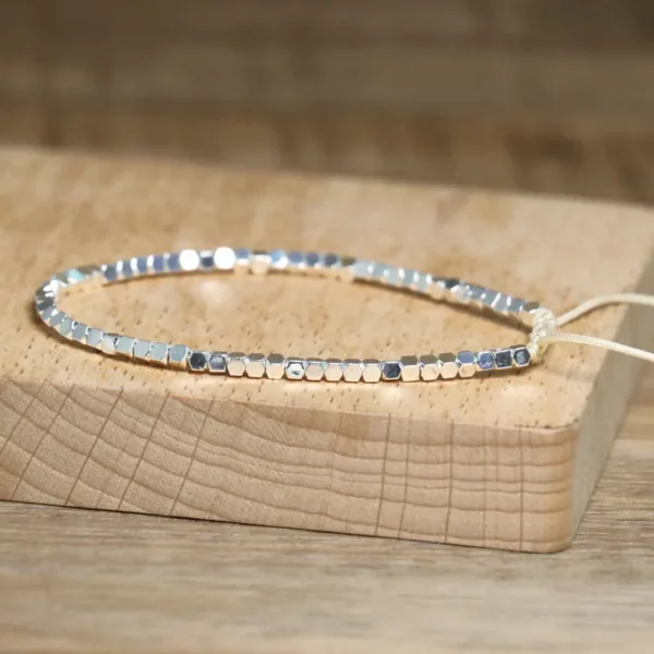 White Hematite Boho Bracelet, Adjustable Unisex