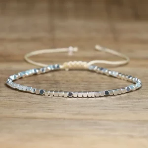 White Hematite Boho Bracelet, Adjustable Unisex