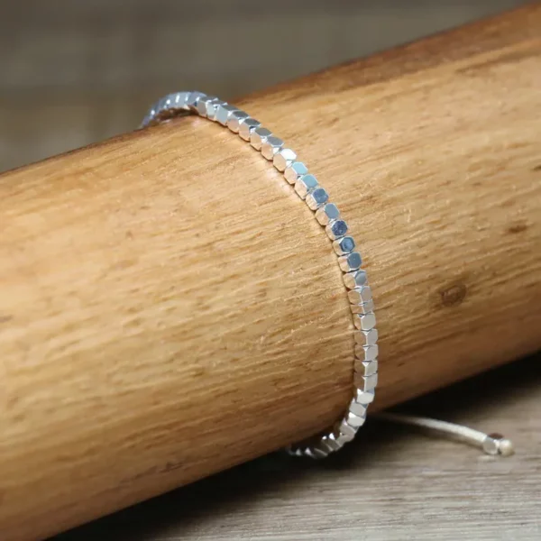 White Hematite Boho Bracelet, Adjustable Unisex