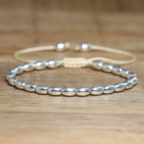 White Hematite Boho Bracelet, Adjustable Unisex