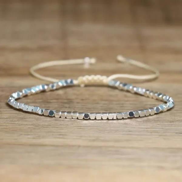 White Hematite Boho Bracelet, Adjustable Unisex