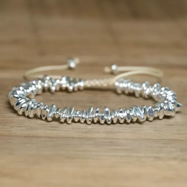White Hematite Boho Bracelet, Adjustable Unisex