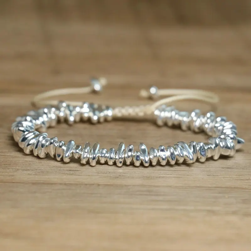 White Hematite Boho Bracelet, Adjustable Unisex - Image 7
