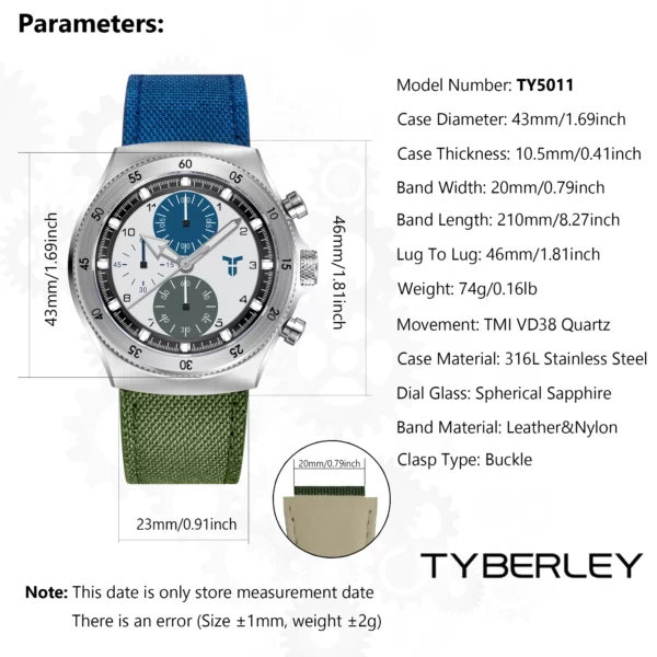 Men's Sport Watch, Dual Time, Sapphire dual color blue and green
