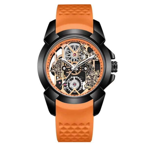 3D Skeleton orange Dial Luxury Quartz Watch for Men