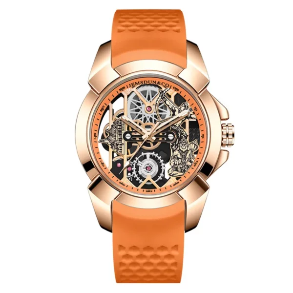 3D Skeleton orange Dial Luxury Quartz Watch for Men
