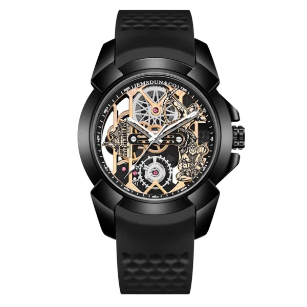 3D Skeleton orange Dial Luxury Quartz Watch for Men