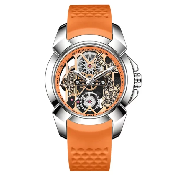 3D Skeleton orange Dial Luxury Quartz Watch for Men