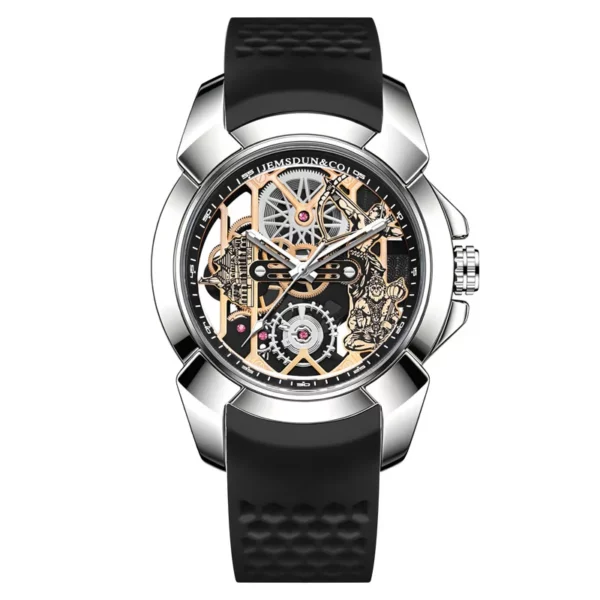 3D Skeleton orange Dial Luxury Quartz Watch for Men
