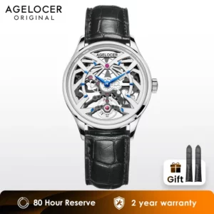 AGELOCER-ساعة عمل للنساء ، أصلية ، عمل ، هيكل عظمي ، أوتوماتيكي ، ميكانيكي ، هدية عيد ميلاد ، فاخرة