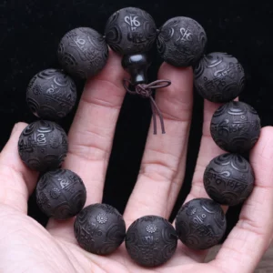 Beaded Bracelet Ebony Feng Shui Zen Amulet 20 MM Beaded Necklace Bracelet Men's Good Luck Gift - Image 8