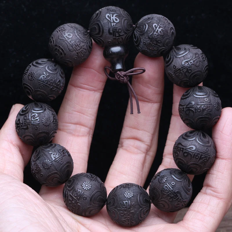Beaded Bracelet Ebony Feng Shui Zen Amulet 20 MM Beaded Necklace Bracelet Men's Good Luck Gift - Image 8