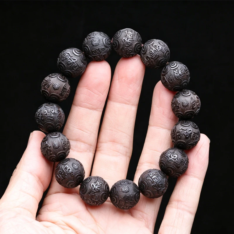 Beaded Bracelet Ebony Feng Shui Zen Amulet 20 MM Beaded Necklace Bracelet Men's Good Luck Gift - Image 3