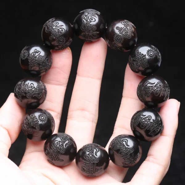 Beaded Bracelet Ebony Feng Shui Zen Amulet 20 MM Beaded Necklace Bracelet Men's Good Luck Gift