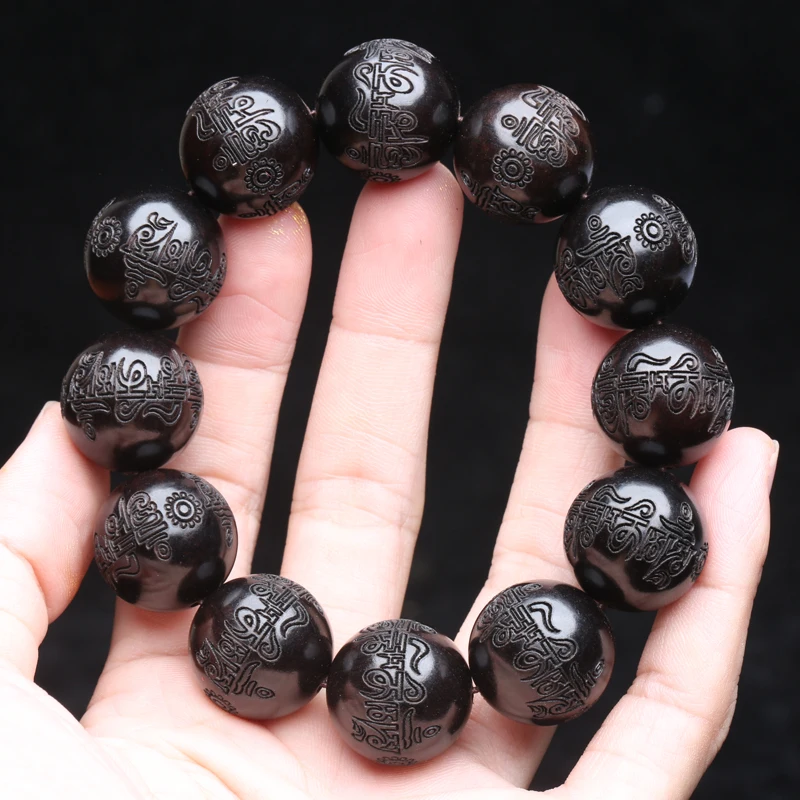 Beaded Bracelet Ebony Feng Shui Zen Amulet 20 MM Beaded Necklace Bracelet Men's Good Luck Gift - Image 5