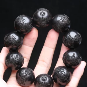 Beaded Bracelet Ebony Feng Shui Zen Amulet 20 MM Beaded Necklace Bracelet Men's Good Luck Gift - Image 6
