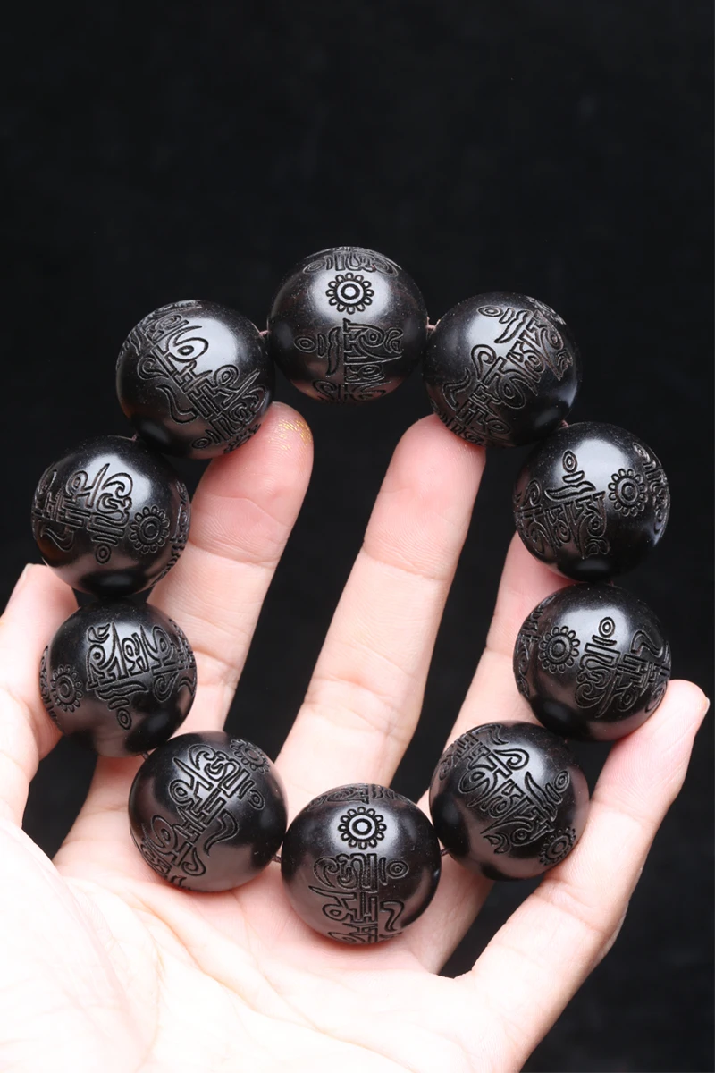 Beaded Bracelet Ebony Feng Shui Zen Amulet 20 MM Beaded Necklace Bracelet Men's Good Luck Gift - Image 6