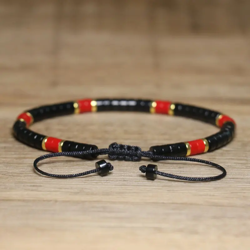 Black Agate Woven Bracelet, One Size Fits All - Image 2