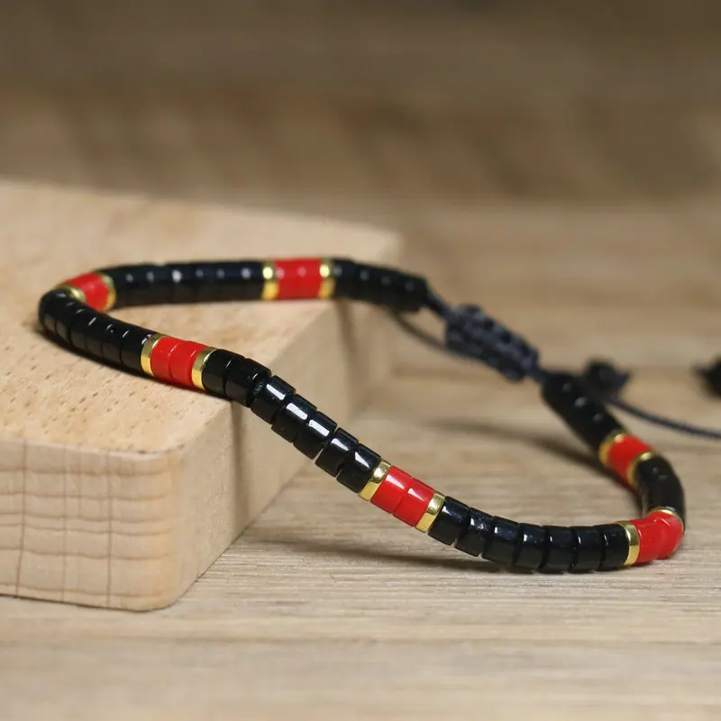 Black Agate Woven Bracelet, One Size Fits All - Image 3