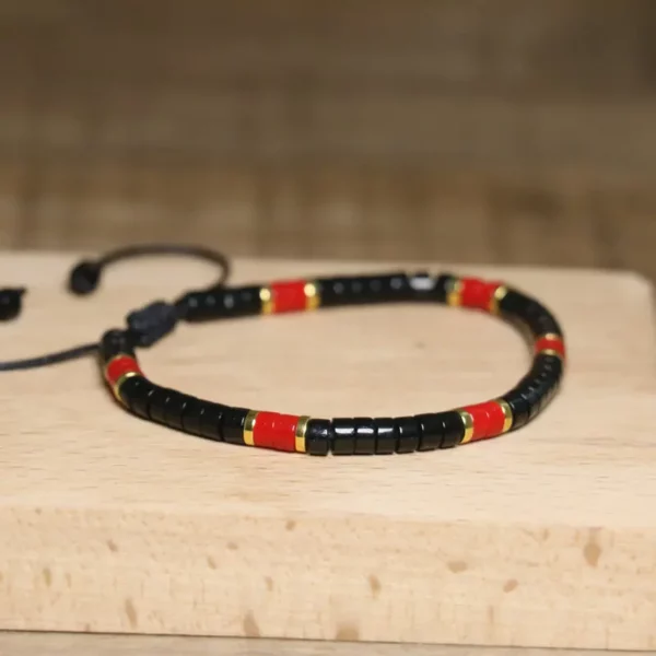 Black Agate Woven Bracelet, One Size Fits All