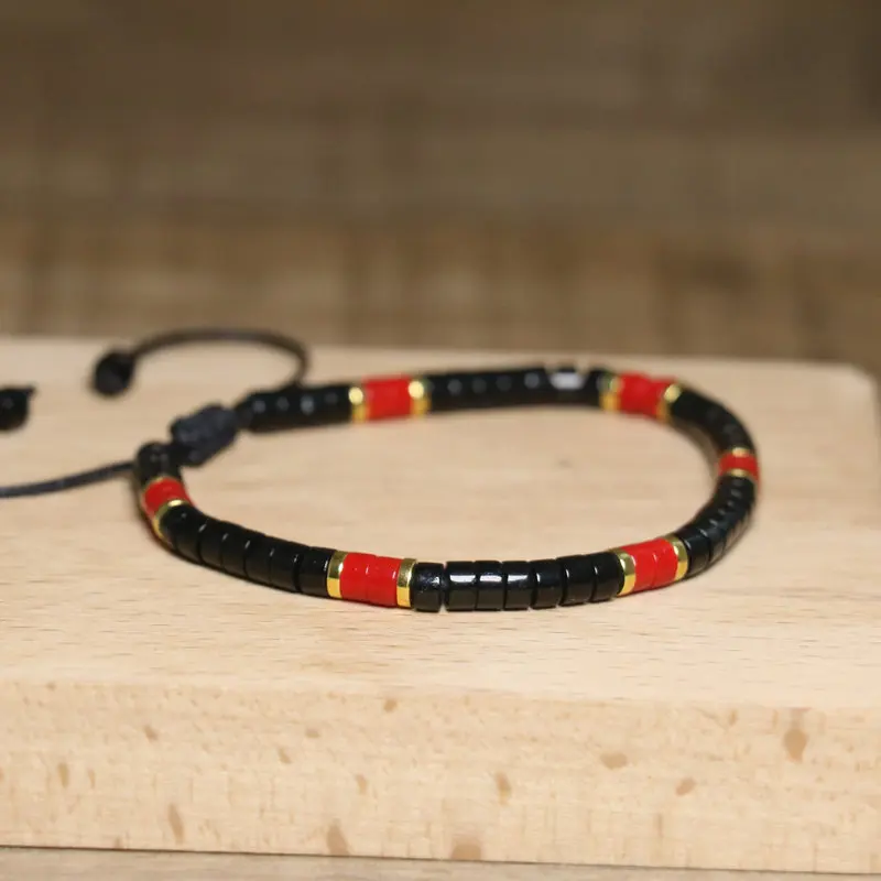 Black Agate Woven Bracelet, One Size Fits All - Image 4