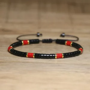 Black Agate Woven Bracelet, One Size Fits All