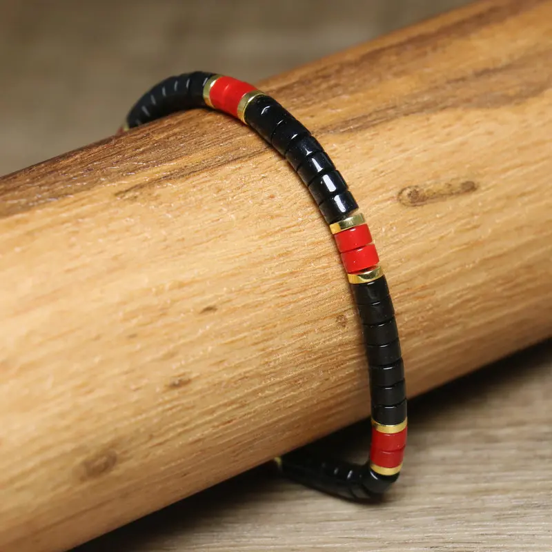 Black Agate Woven Bracelet, One Size Fits All - Image 5