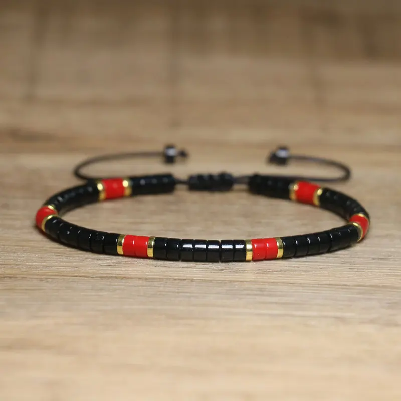Black Agate Woven Bracelet, One Size Fits All - Image 1