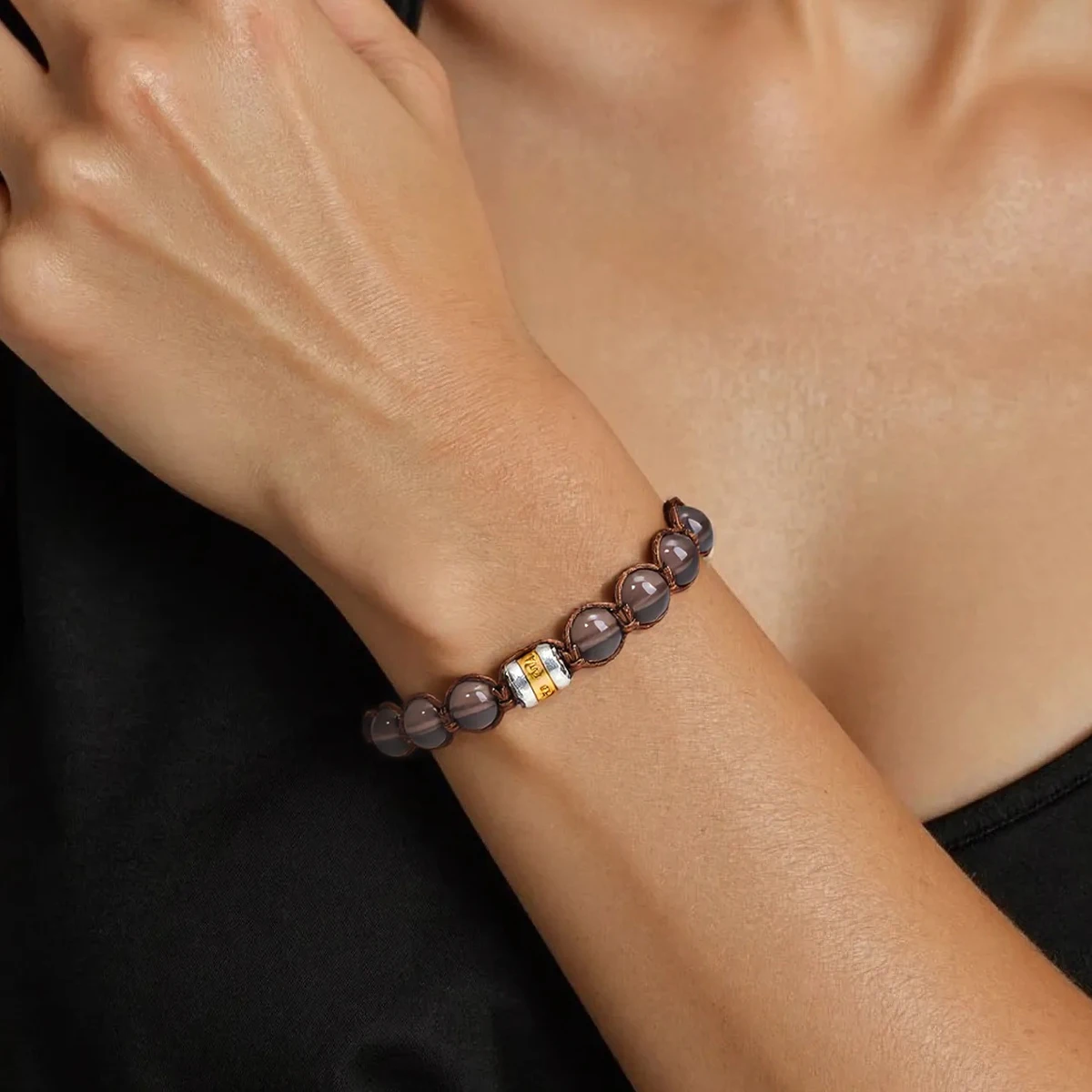 Classic Men's Bracelet With 8mm Natural Stone Round Bead Handcrafted Adjustable Tibetan Buddhist Scripture Bracelet Jewelry Gift - Image 5